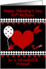 65th Birthday on Valentine’s Day to Friend with Red Hearts on Black card