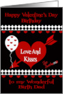 Birthday on Valentine’s Day to Birth Dad with Red Hearts on Black card