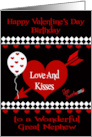 Birthday on Valentine’s Day to Great Nephew, Red hearts, diamonds card
