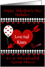 Birthday on Valentine’s Day to Great Niece with Hearts and a Balloon card