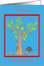 Tu B’Shvat with Raccoons Under an Apple Tree in a Red Frame card