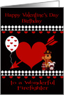 Birthday on Valentine’s Day to Firefighter, bear firefighter, hydrant card