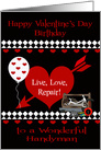 Birthday on Valentine’s Day to Handyman with Hearts and a Box of Tools card