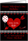 Birthday on Valentine’s Day To Hair Stylist, Red heart, diamonds card
