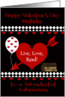Birthday on Valentine’s Day To Librarian, Red heart, white diamonds card