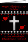 Birthday on Valentine’s Day To Chaplain’s Husband, Red hearts, cross card