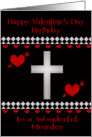 Birthday on Valentine’s Day To Minister, Red hearts with a white cross card