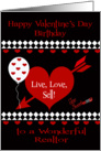Birthday on Valentine’s Day To Realtor, Red heart, with white diamonds card