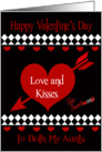 Valentine’s Day To Both Aunts, Red hearts on black, white diamonds card