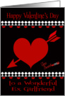 Valentine’s Day to Ex Girlfriend, Red hearts on black, white diamonds card