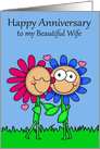 Wedding Anniversary to Wife with a Happy Flower Couple and Hearts card