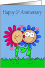 6th Wedding Anniversary with a Happy Flower Couple Smiling and Hearts card