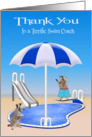Thank you to Swim Coach, general, Raccoons at pool side, umbrella card