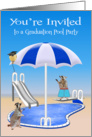 Invitations to Graduation Pool Party, general, Raccoons, pool side card
