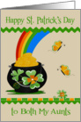 St. Patrick’s Day to Both My Aunts, a pot of gold at end of a rainbow card