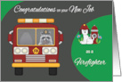 Congratulations on New Job as Firefighter with a Raccoon in a Truck card