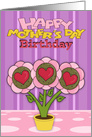 Birthday on Mother’s Day, general, cute flowers in a pot, hearts card