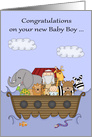 Congratulations on new Baby Boy Card with a Noah’s Ark Theme card