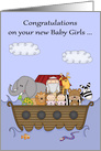 Congratulations on New Baby Twin Girls with a Noah’s Ark Theme card