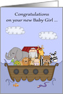 Congratulations on New Baby Girl with an Adorable Noah’s Ark Theme card