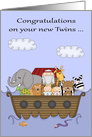 Congratulations on new twin boy and girl, Noah’s Ark Theme, religious card