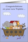 Congratulations on new triplets, a boy and 2 girls, Noah’s Ark Theme card