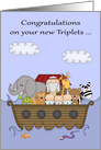 Congratulations on new triplets, 2 boys and a girl, Noah’s Ark Theme card