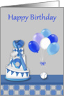 Birthday, general, baseball theme, a cake with ball and balloons card