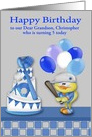 Birthday, custom name and age, baseball theme, cute baby chick card