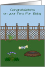 Congratulations On New Pet, any dog, yard with flowers and blue bone card