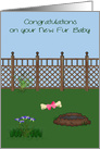 Congratulations On New Pet with a Yard, Blue Flowers and a Bone card