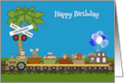 Birthday with a Train Carrying Woodland Animals and Balloons card
