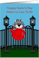 Sister’s Day to Sister-in-Law To Be, Cat on a fence with a red hat card