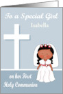 Congratulations On First Communion Custom Name Dark-skinned Girl card