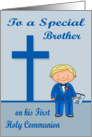 Congratulations On First Communion to brother, boy with blonde hair card