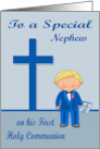 Congratulations On First Communion to Nephew with a Blonde Boy card