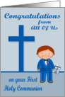 Congratulations On First Communion from all of us, boy with red hair card