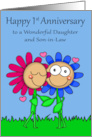 1st Wedding Anniversary to Daughter and Son in Law Card with Flowers card