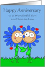 Anniversary to Son and Son in Law with a Flower Couple Embracing card