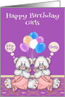 Birthday to Twin Girls with Cute Bears Holding Blankets and Bottles card