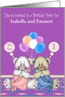 Invitations to Birthday Party for twin boy and girl, custom name age card