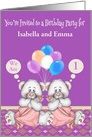 Invitations to Birthday Party for twin girls, custom name and age card