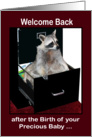 Welcome Back to Work, maternity leave, raccoon in a file cabinet card