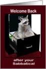 Welcome Back to Work after Sabbatical, raccoon in a file cabinet card