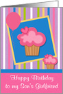 Birthday to Son’s Girlfriend Card with Cupcakes on Colorful Stripes card