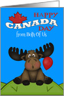 Canada Day from Both Of Us, a moose sitting on a hill with a balloon card