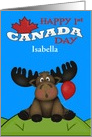 1st Canada Day Custom Name Card with a Moose on a Hill with a Balloon card