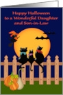 Halloween to Daughter and Son in Law with Cats Gazing at the Moon card