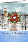Christmas to Grandson and Fiancee with Snowy Lighthouse Scene card