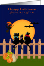 Halloween from All Of Us, three cats gazing at the moon on a fence card
